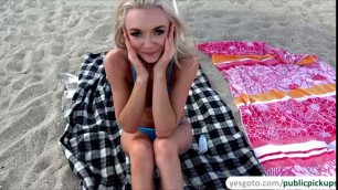 Pretty blonde babe Molly Mae fucks a stranger in the beach