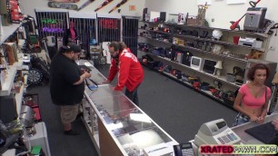 Hot babe fucks doggystyle on the office table