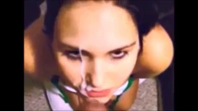 Nude brunette with puffy lips gets sperm on face