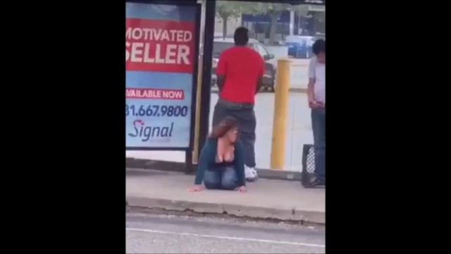 Black guy fuck Dirty white slut at the bus stop