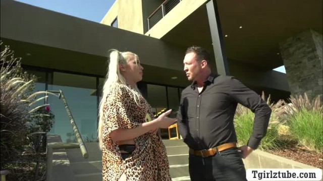 Busty TS Aubrey barebacked by handsome bf