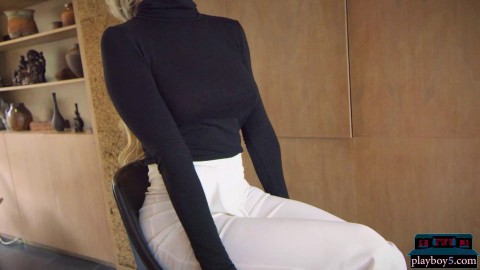 Sexy blonde MILF pornstar Jessa Rhodes gives a hot striptease for Playboy