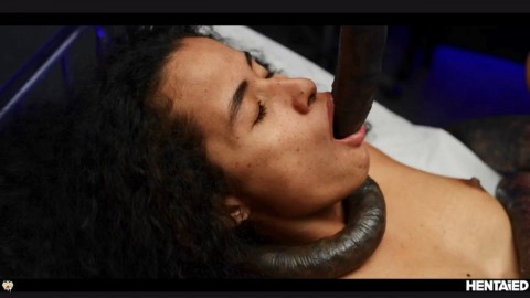 Colombian hottie attacked fucked and extremely stomach cumflated by alien in the lab