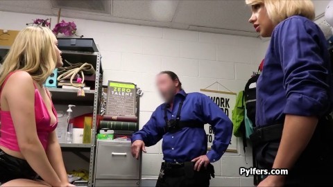 Blonde suspect and mall cop getting fucked in the backroom