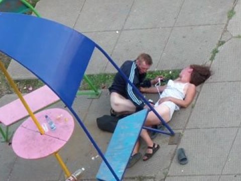 drunken man fucks drunk girl on the street