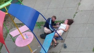 drunken man fucks drunk girl on the street