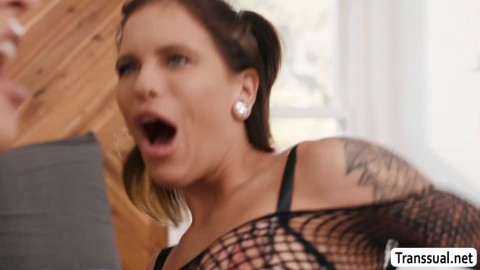 Caught my TS stepsis licking our MILF stepmoms pussy