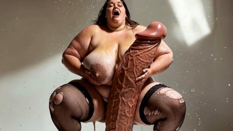 Thick Naked BBW with a Giant Dildo