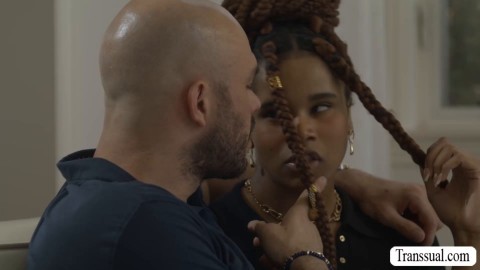 Ebony Trans babe Cloudy Vi butt fucked by big cock