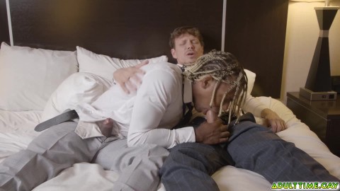 Work colleagues Ethan Chase and Adrian Hart jerking off side by side