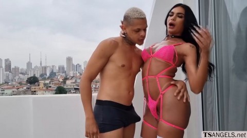 Latina big tits TS got anal fucked by big cock