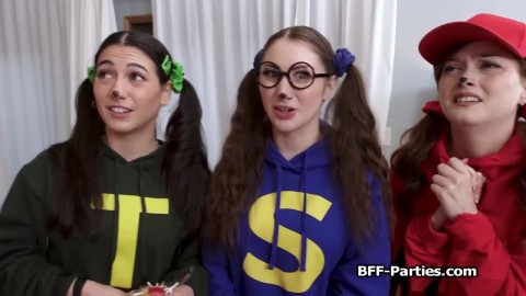 Besties spreading wide for candies in foursome