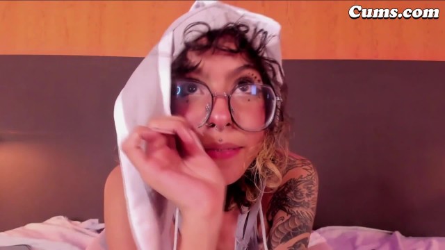 White Lingerie: Glasses, Tattoos, and Deep Dildo Play