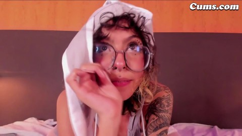 White Lingerie: Glasses, Tattoos, and Deep Dildo Play
