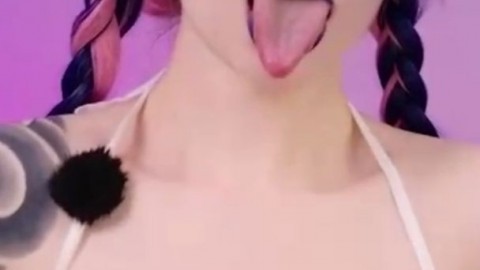 Sliding a Thick Dildo Between My Massive Tits