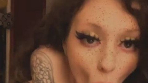 Goth girl deepthroats her dildo praying it was your cock