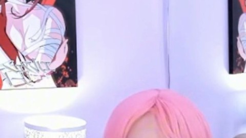 Pink Hair Babe Sucking Different Dildos