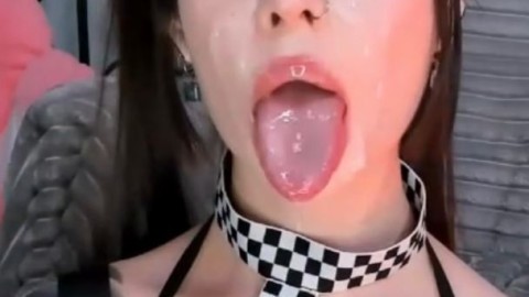 Tattooed Ahegao Slut Gets Absolutely Drenched in Cum