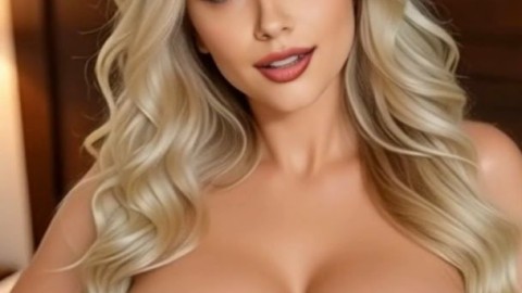 Blonde Beauty with Perfect Big Oily Boobs Spreads For You