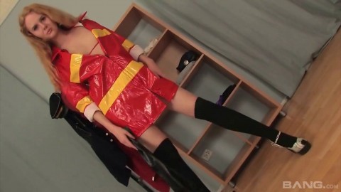 Redheaded Nikki Darlin's Tiny Titties Bounce As She Pleasures Her Shaved Snatch In A Sexy Uniform Diana Rius