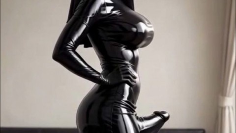 Busty Trans Nun in Skin-Tight Latex Uniform Reveals Her Package