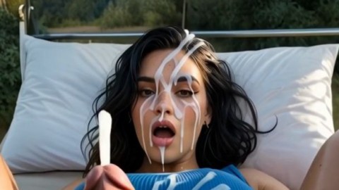 Shemale Shoots a Huge Cumshot While Lying Back Outdoors