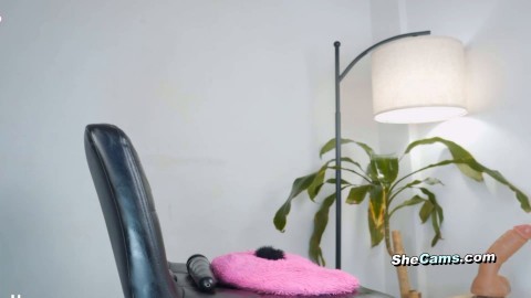 Amazing TS strokes her big cock while teasing