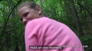 Czech student bangs in woods pov