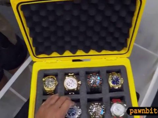 Woman with glasses sells her watches and pounded by pawn guy