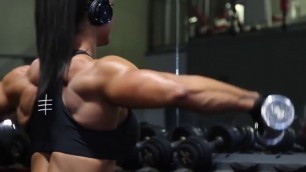 athletic boobs muscle babe jackie  in gym