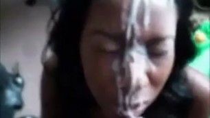 Black Woman Celine gets Large Sticky Facial