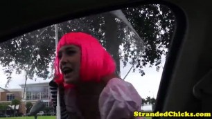 Stranded cosplay dazzling beauty screwed in car